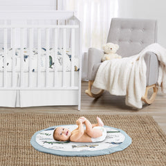 Sweet Jojo Designs Vintage Airplane Play Mat airplane print highlights travel-themed play for babies.
