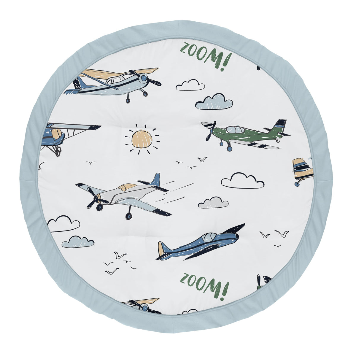 Sweet Jojo Designs Vintage Airplane Play Mat wide view shows spacious tummy-time surface for infants.