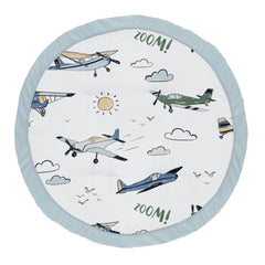 Sweet Jojo Designs Vintage Airplane Play Mat wide view shows spacious tummy-time surface for infants.