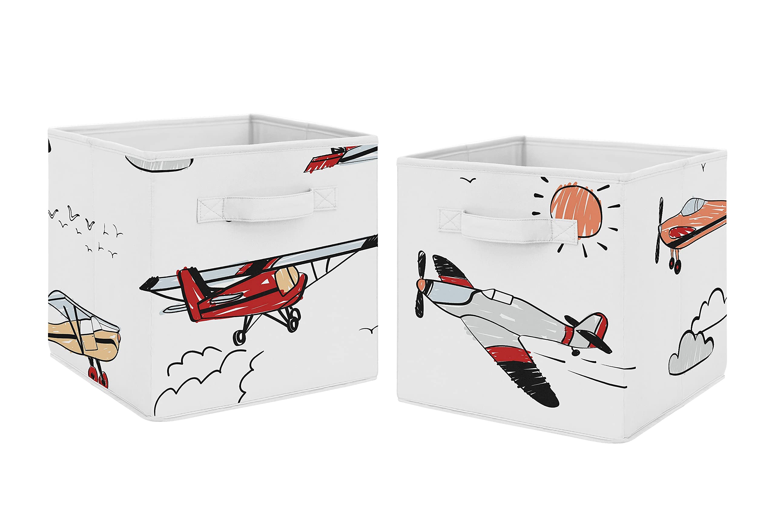 Sweet Jojo Designs vintage airplane storage bin front view showing colorful cube storage for toys