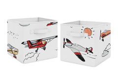 Sweet Jojo Designs vintage airplane storage bin front view showing colorful cube storage for toys