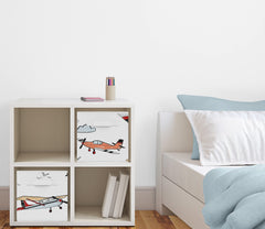 Sweet Jojo Designs vintage airplane storage bin side view ideal for kid's rooms organization