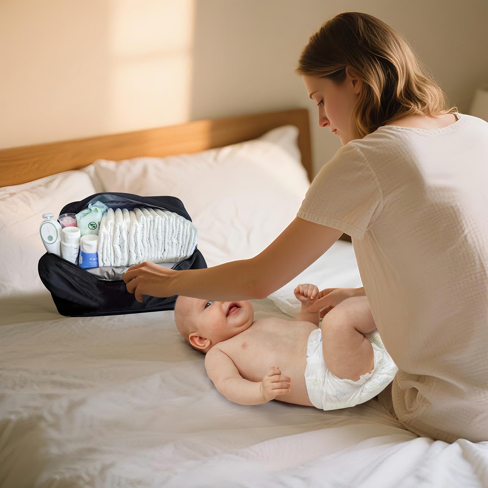 Sweet Lion diaper caddy organizer features waterproof nylon for quick-access storage.