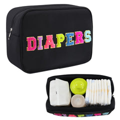 Sweet Lion portable small diaper bag with chenille patches keeps essentials at hand during changes.