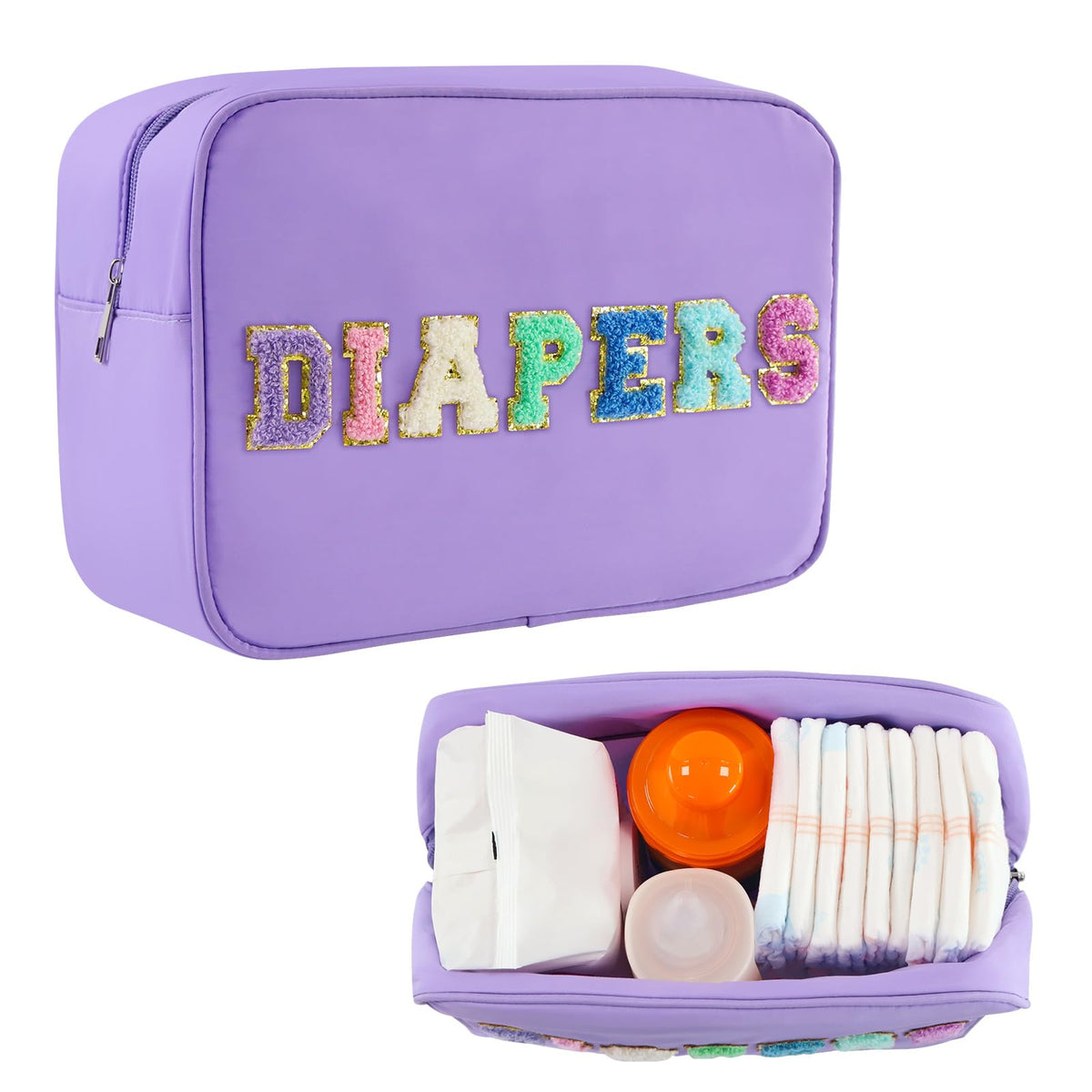 Sweet Lion portable small diaper bag front view highlighting easy-access organization for nighttime changes.