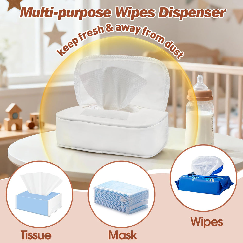 Sweet Lion wipes dispenser on changing table demonstrates compact, space-saving design.