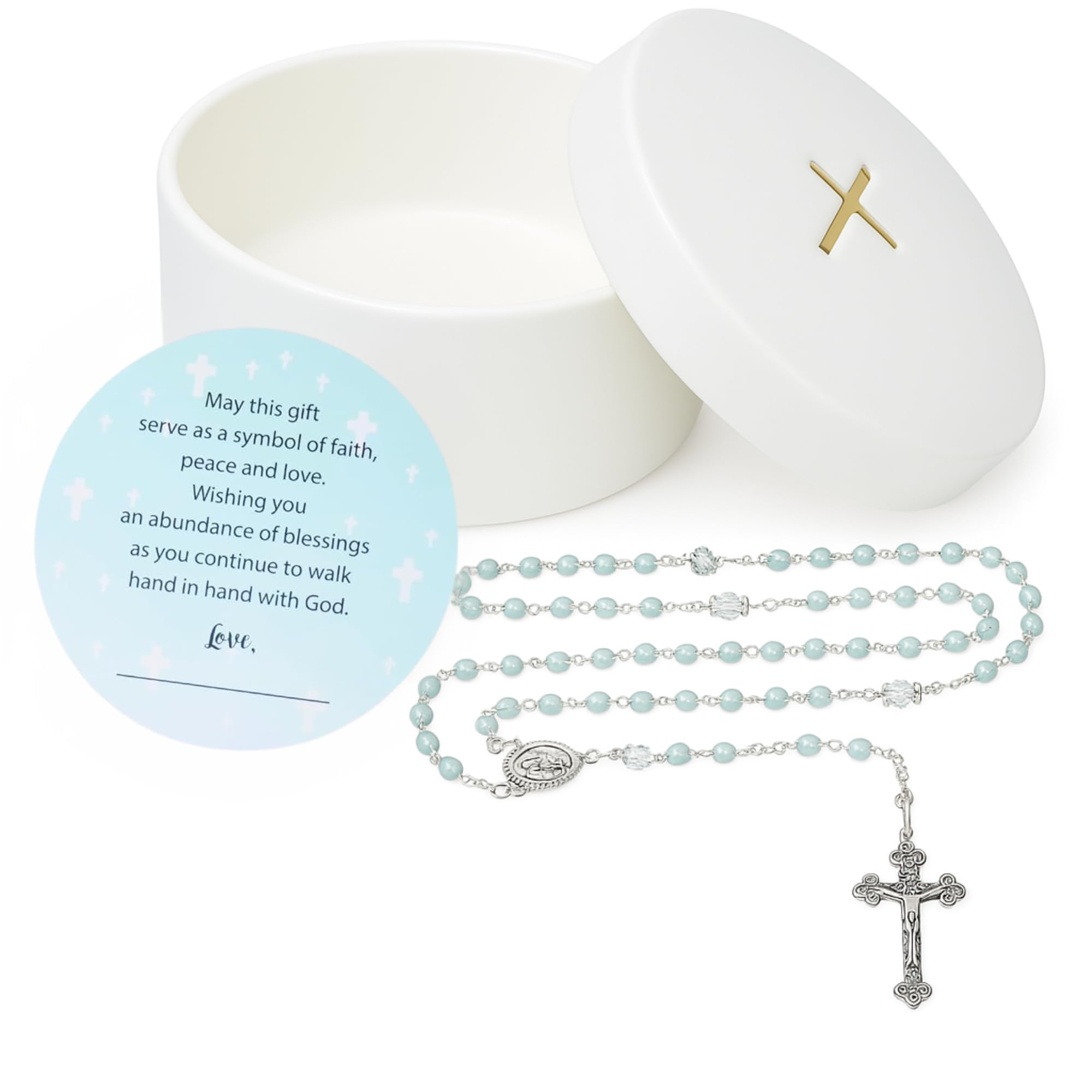 Sweet Treasures baptism rosary beads in blue for baptism ceremonies.