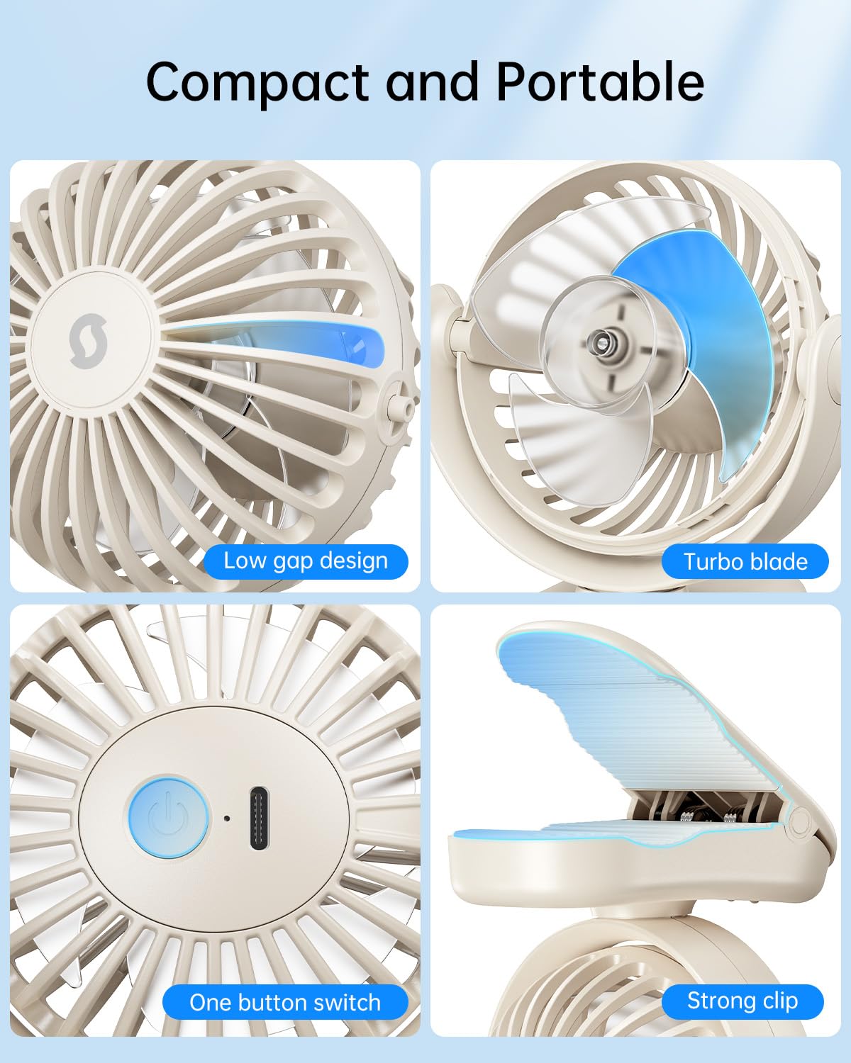 SweetFULL Mini Clip-On Fan portable desk cooler for travel and outdoor use.