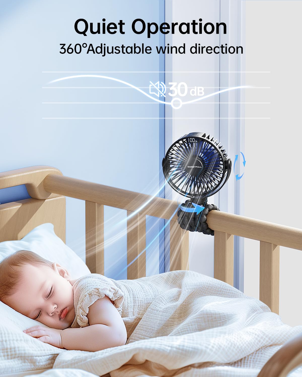 SWEETFULL detachable clip-on design fits strollers, cribs, car seats.