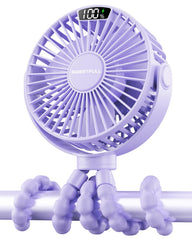 SWEETFULL portable stroller fan with digital display shows speed and battery life for easy cooling control.