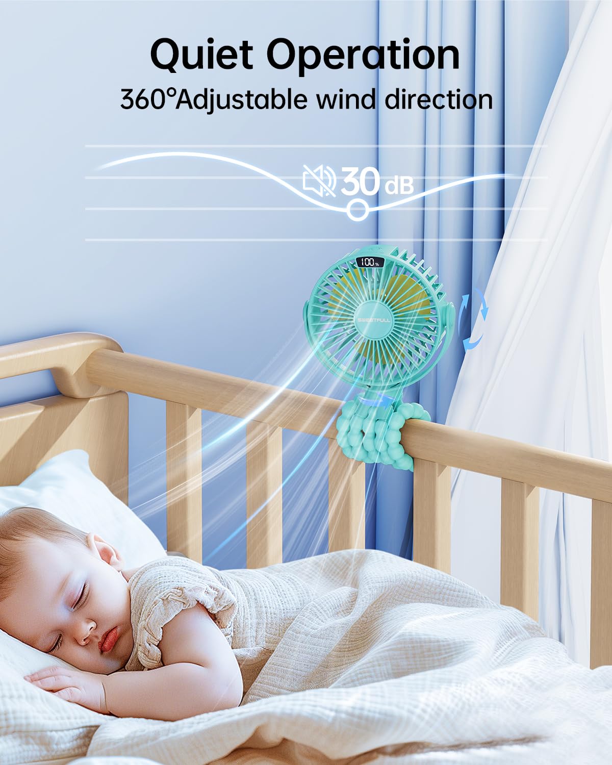 SWEETFULL 360-degree rotation directs airflow exactly where needed.