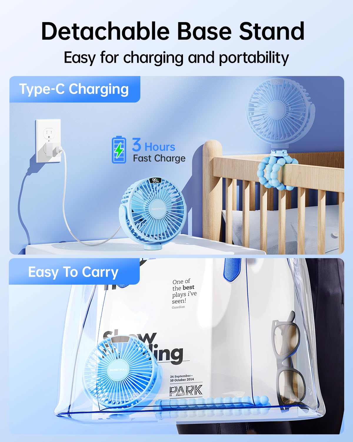 SWEETFULL detachable claw allows quick setup on strollers, cribs, or car seats.