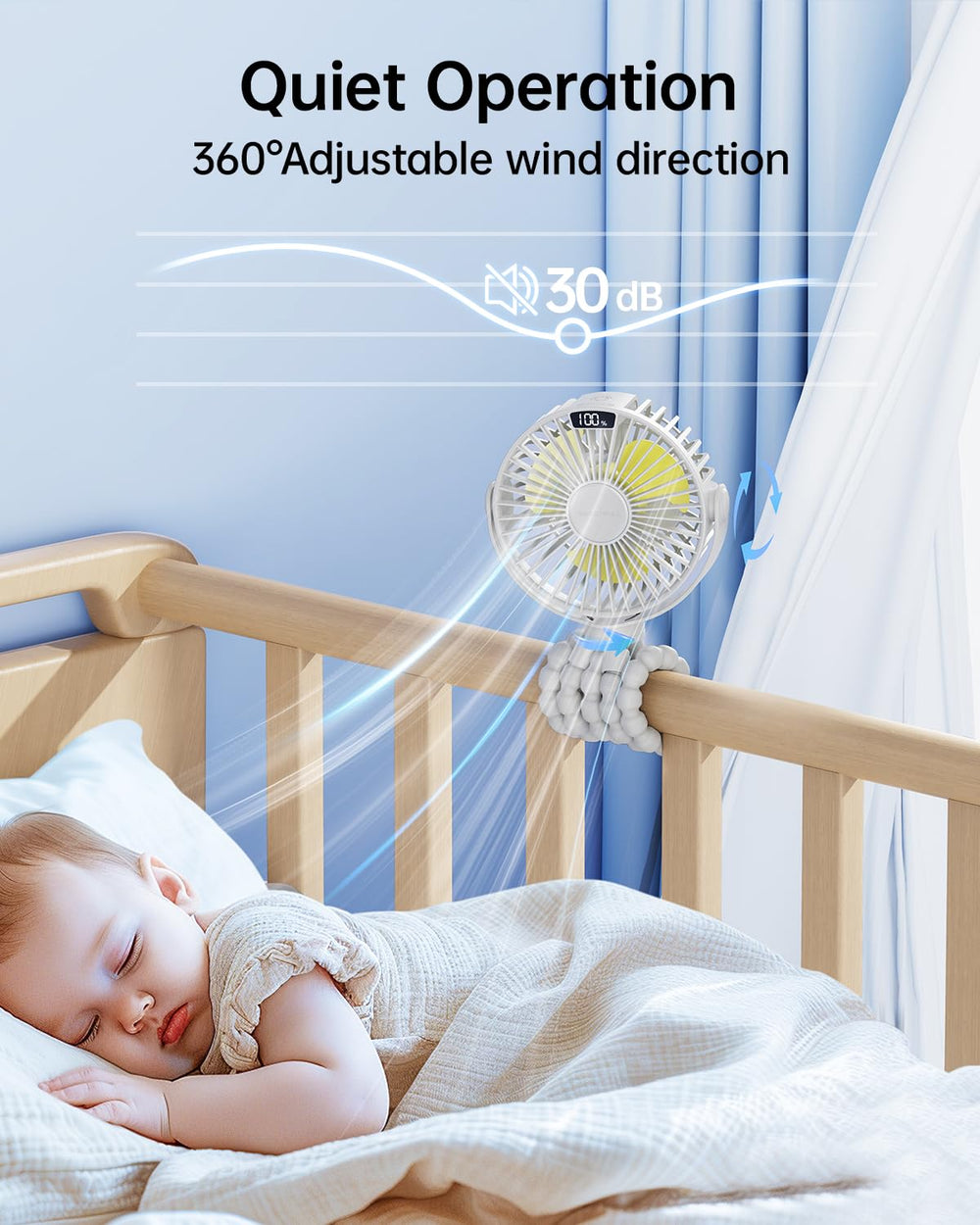 SWEETFULL detachable clip keeps the fan secure on various surfaces.