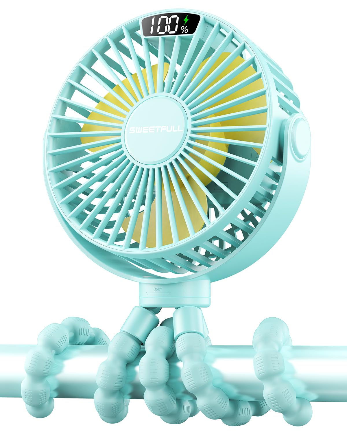 SWEETFULL stroller fan display shows wind speed for easy cooling control.