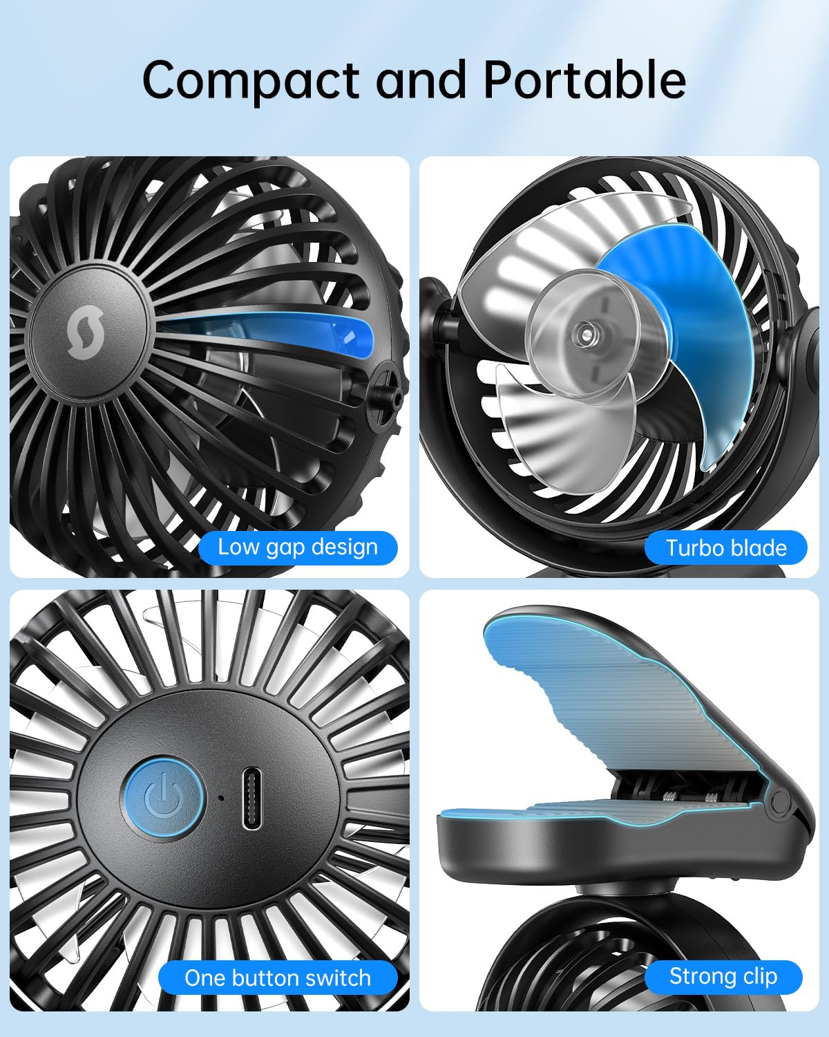 SWEETFULL stroller fan ultra-quiet motor keeps environments peaceful.
