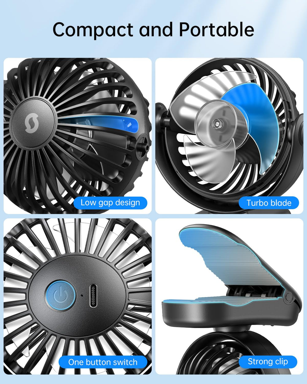 SWEETFULL stroller fan ultra-quiet motor keeps environments peaceful.