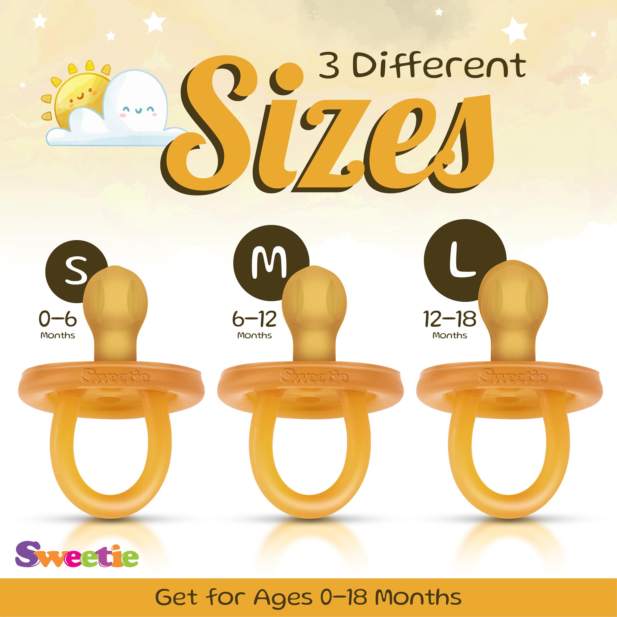 Sweetie Rubber Pacifier natural color showcases BPA-free design for safety confidence.