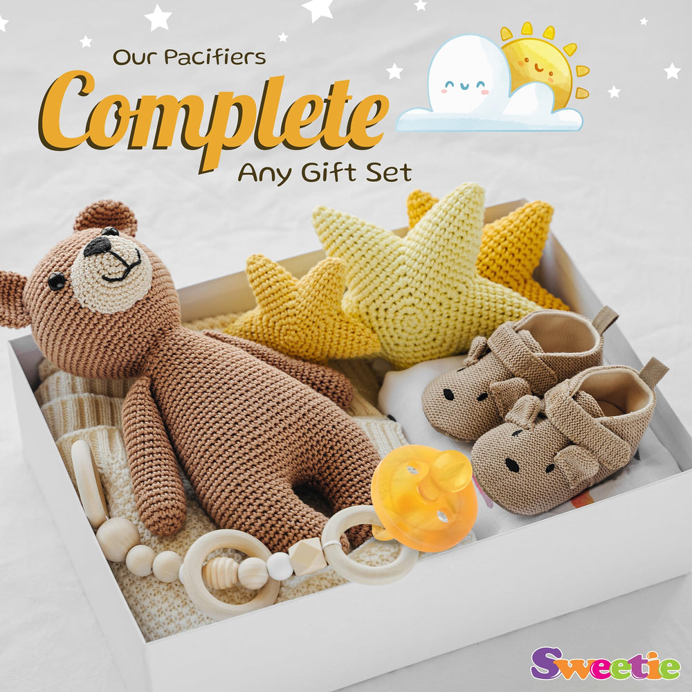 Sweetie Rubber Pacifier EN1400 compliance emphasized by badge visible in shot.