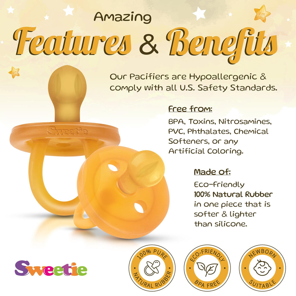 Sweetie Pacifier rounded nipple resting against fabric for comforting use.