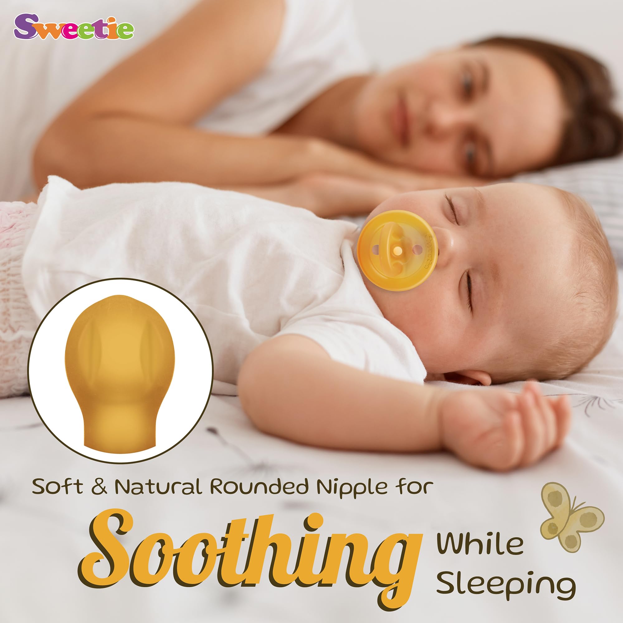 Sweetie Pacifier natural color product shot highlighting no artificial coloring.