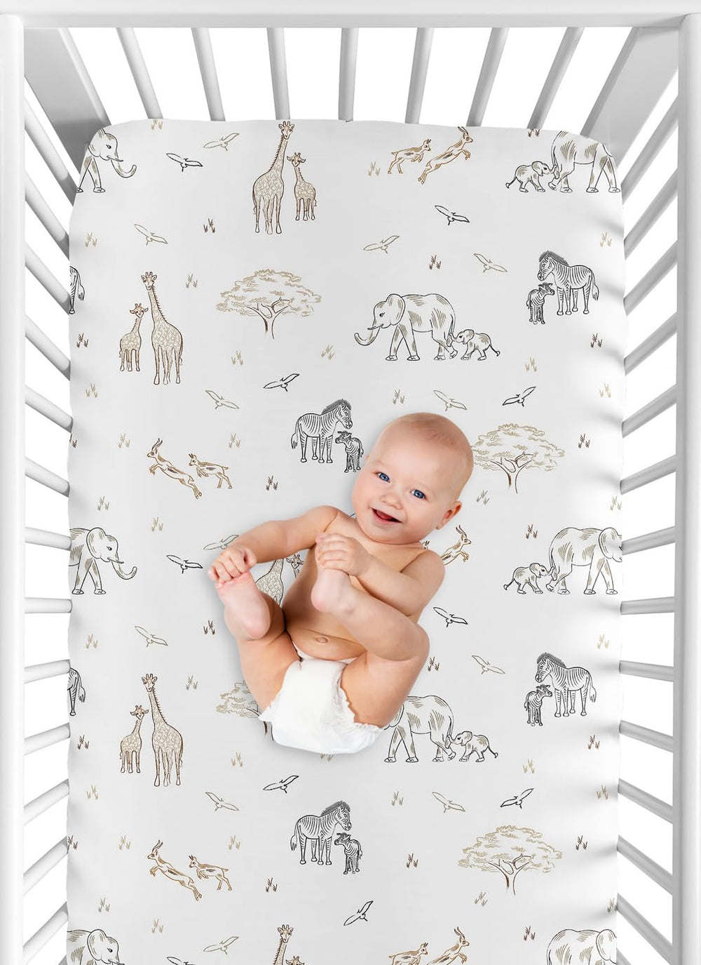 Sweet Jojo Designs elastic-edge crib sheet demonstrates secure fit