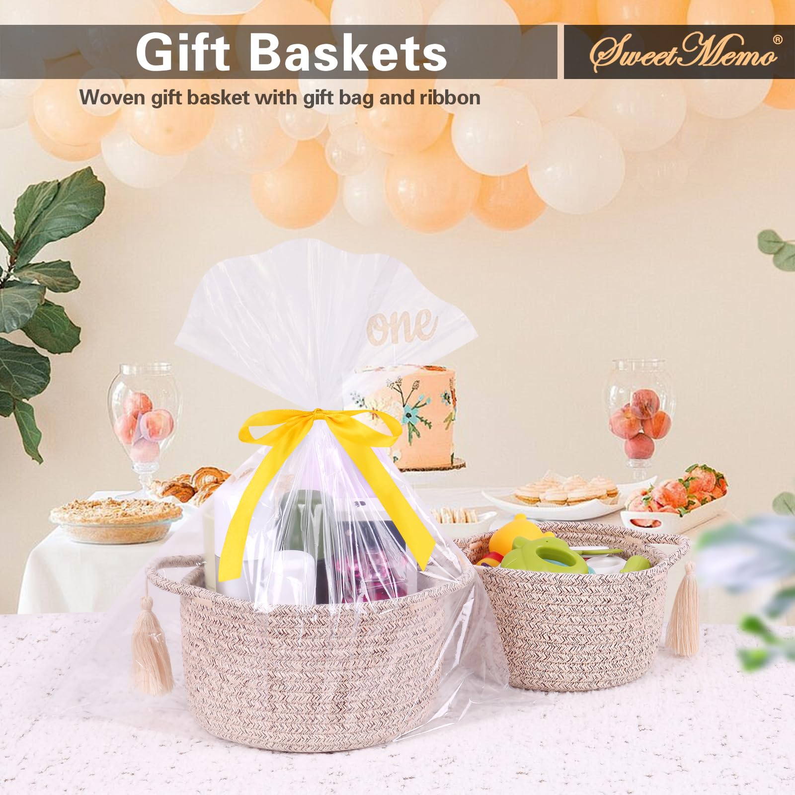 SweetMemo decorative wicker rope bin with tassel adds stylish shelf decor.