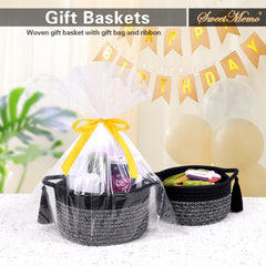 SweetMemo handwoven cotton rope baskets vanity decor—soft texture and stylish storage for cosmetics.