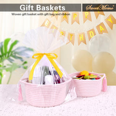 SweetMemo handwoven cotton rope basket close-up showing decorative stitching and tassel