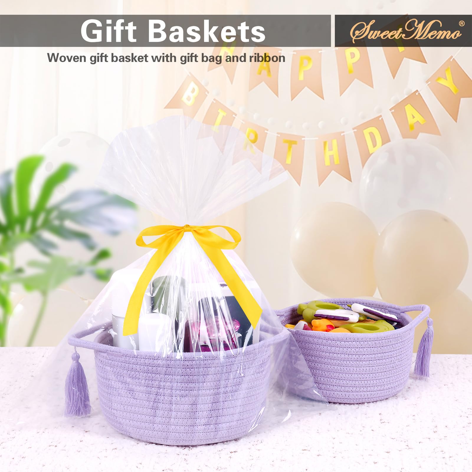 SweetMemo lilac baskets suit baby showers, weddings, and birthdays—gifting-ready elegance.