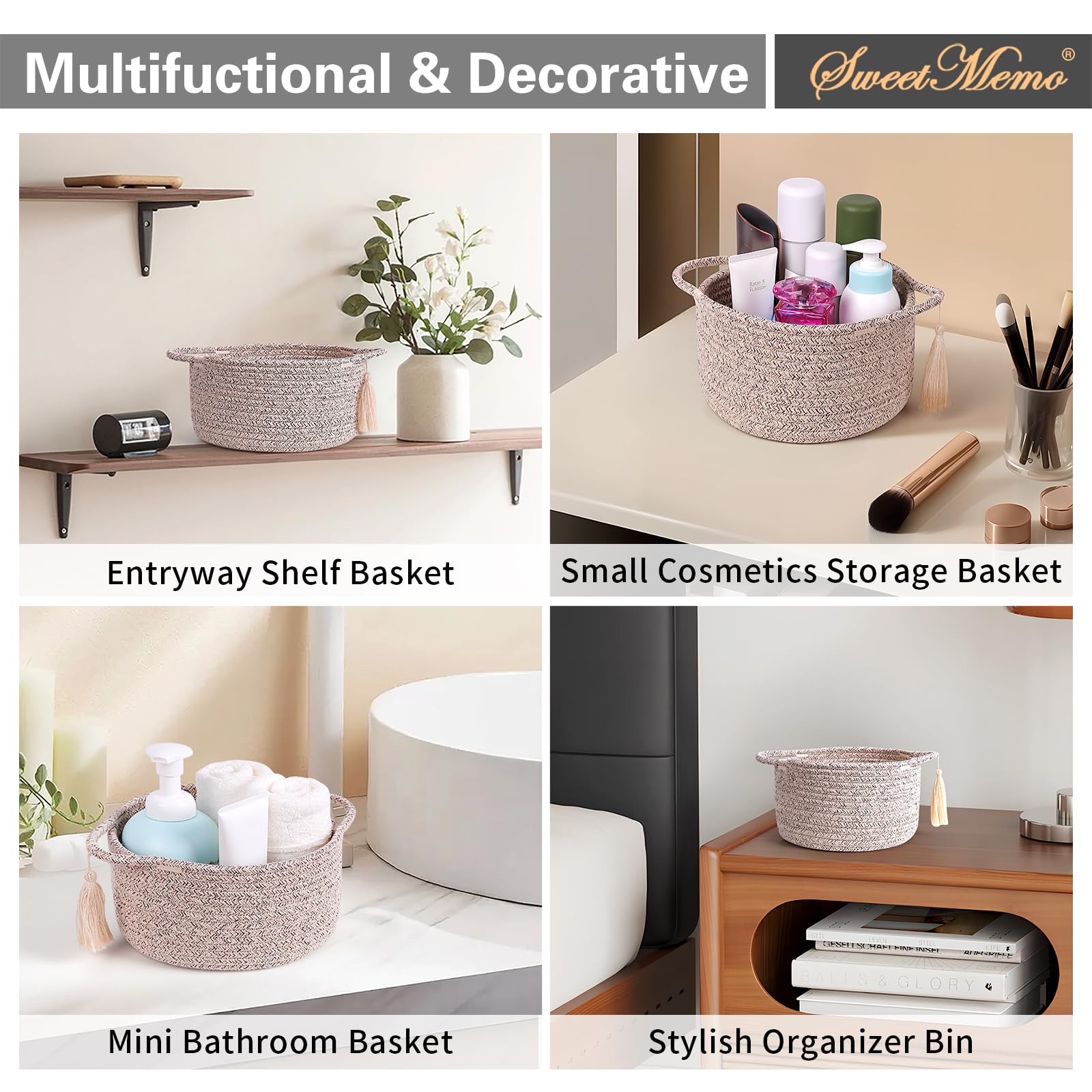 SweetMemo nightstand organizer basket keeps keys, jewelry, and bedtime essentials neatly.