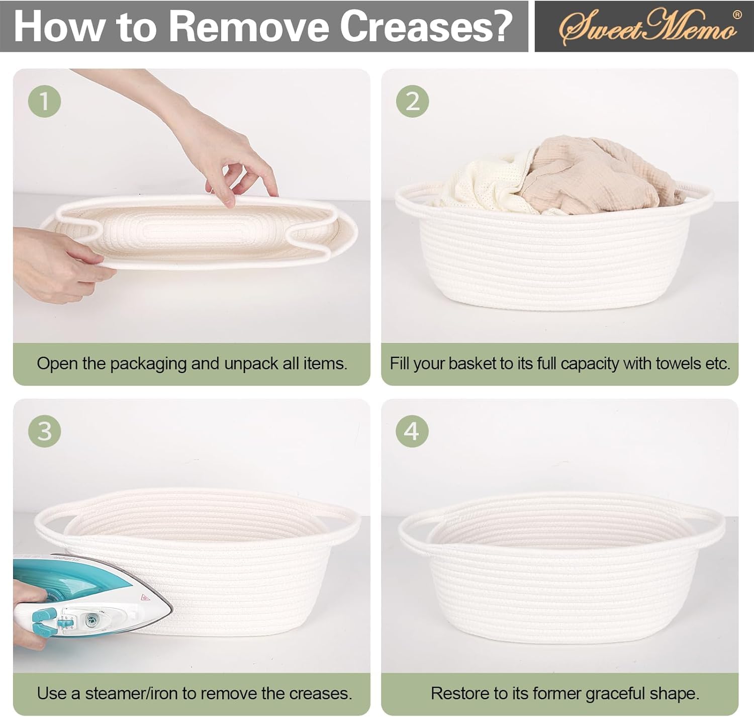 SweetMemo quick shape recovery basket ships folded and regains form easily.