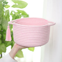 SweetMemo pastel pink 7.1x4 inch basket with satin ribbon ideal for jewelry storage