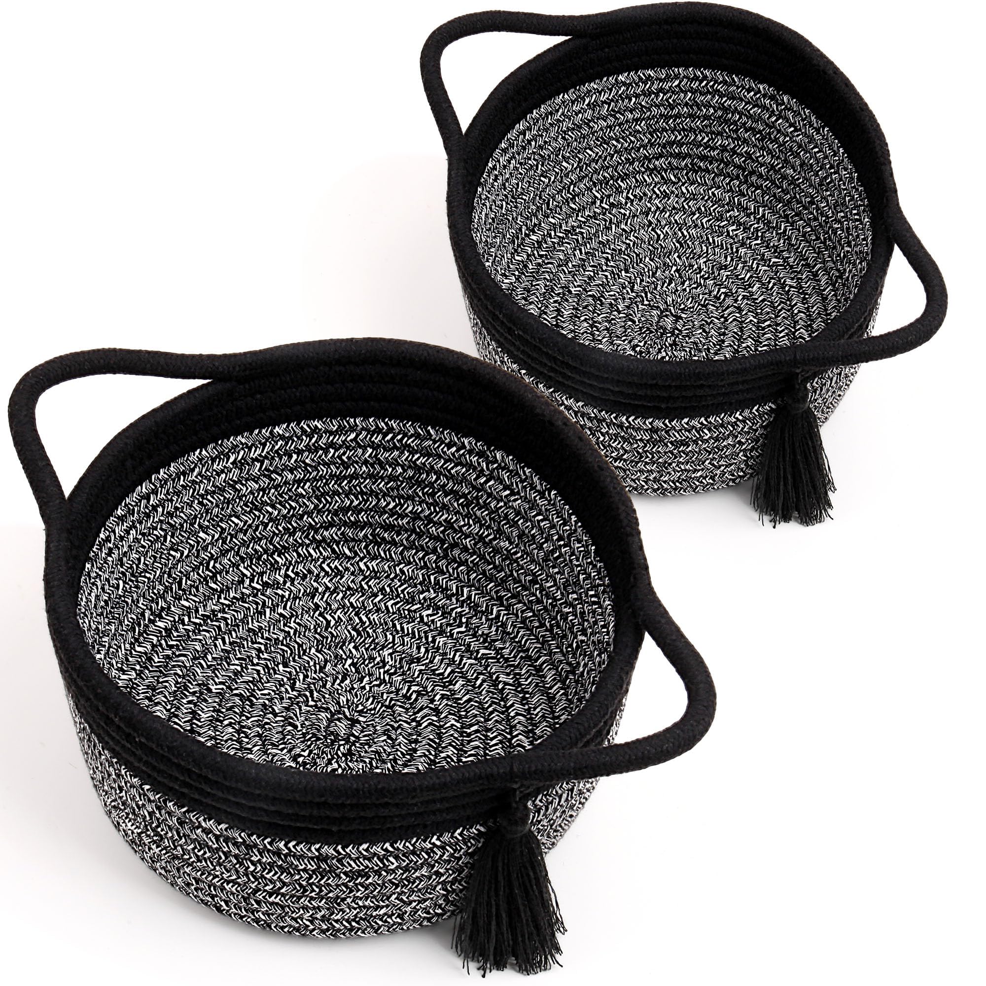 SweetMemo small round gift baskets set2 handle closeup—durable cotton rope enhances gifting presentation.