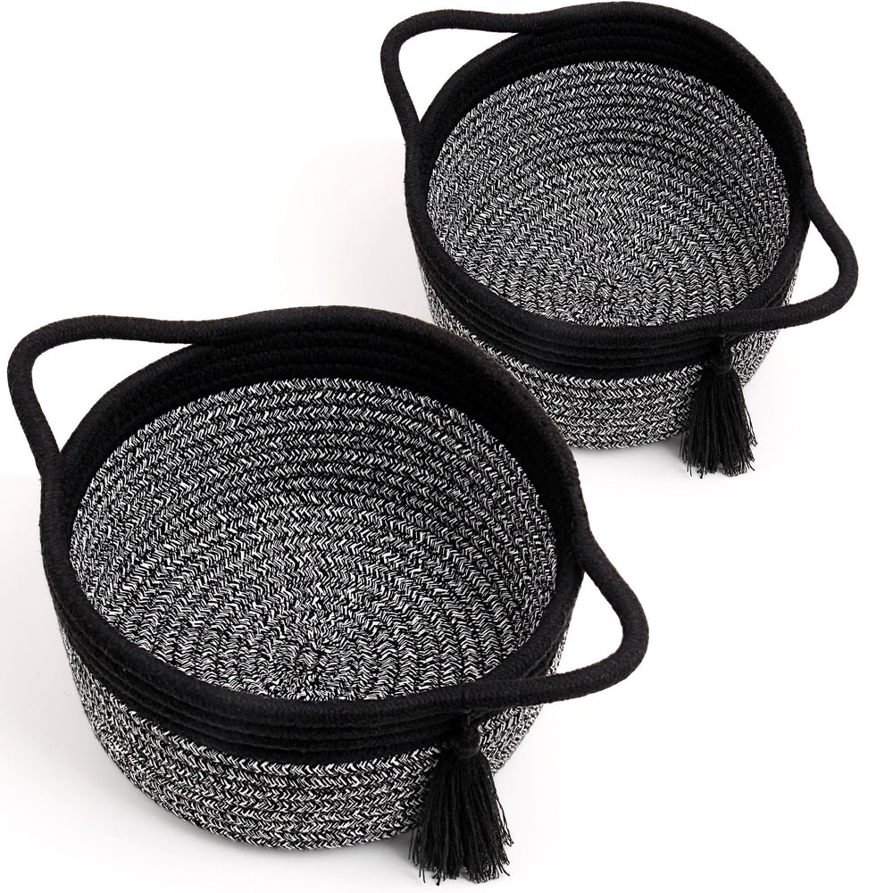 SweetMemo small round gift baskets set2 handle closeup—durable cotton rope enhances gifting presentation.