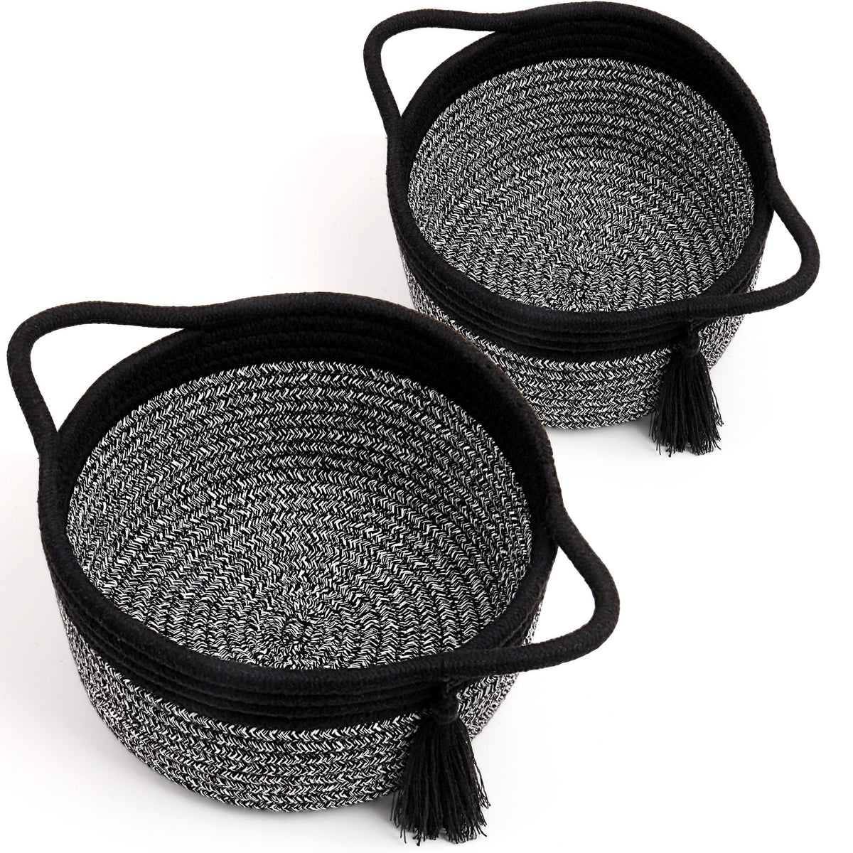 SweetMemo small round gift baskets set2 handle closeup—durable cotton rope enhances gifting presentation.