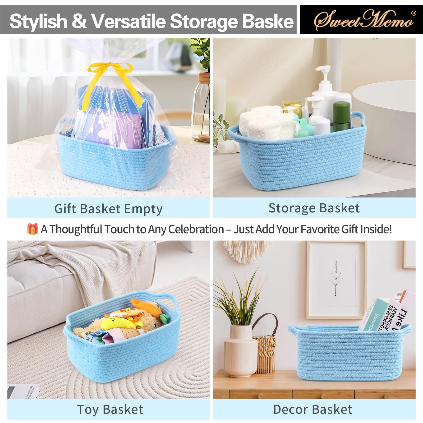 SweetMemo woven cotton rope basket closeup showing durable, skin-friendly material.