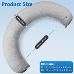 SweetSlubr C-shaped maternity pillow side sleep emphasizes spine alignment.