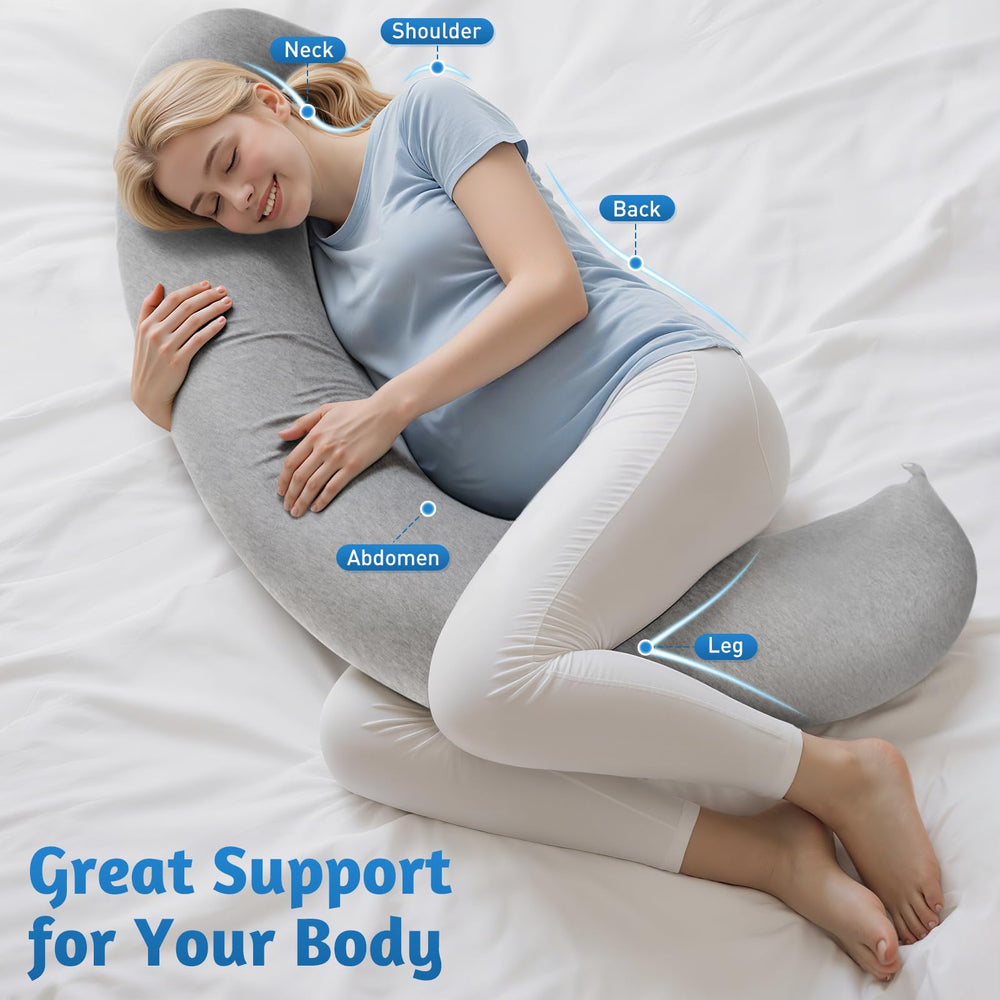 SweetSlubr three sizes pregnancy pillow highlights versatile setups for different beds.