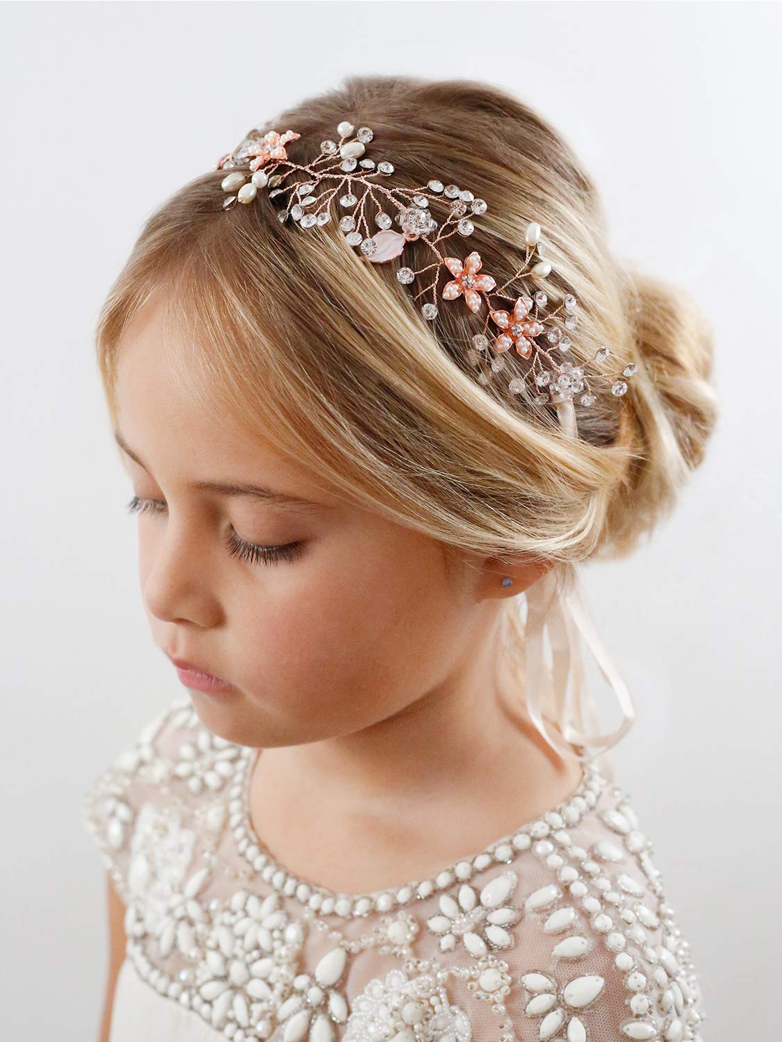 SWEETV flower girl headband clear-beads subtle shimmer for dressy occasions