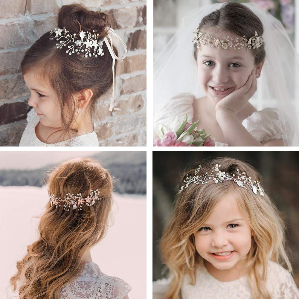 SWEETV silver headpiece detail highlights pearl, crystal, and bead accents beautifully.