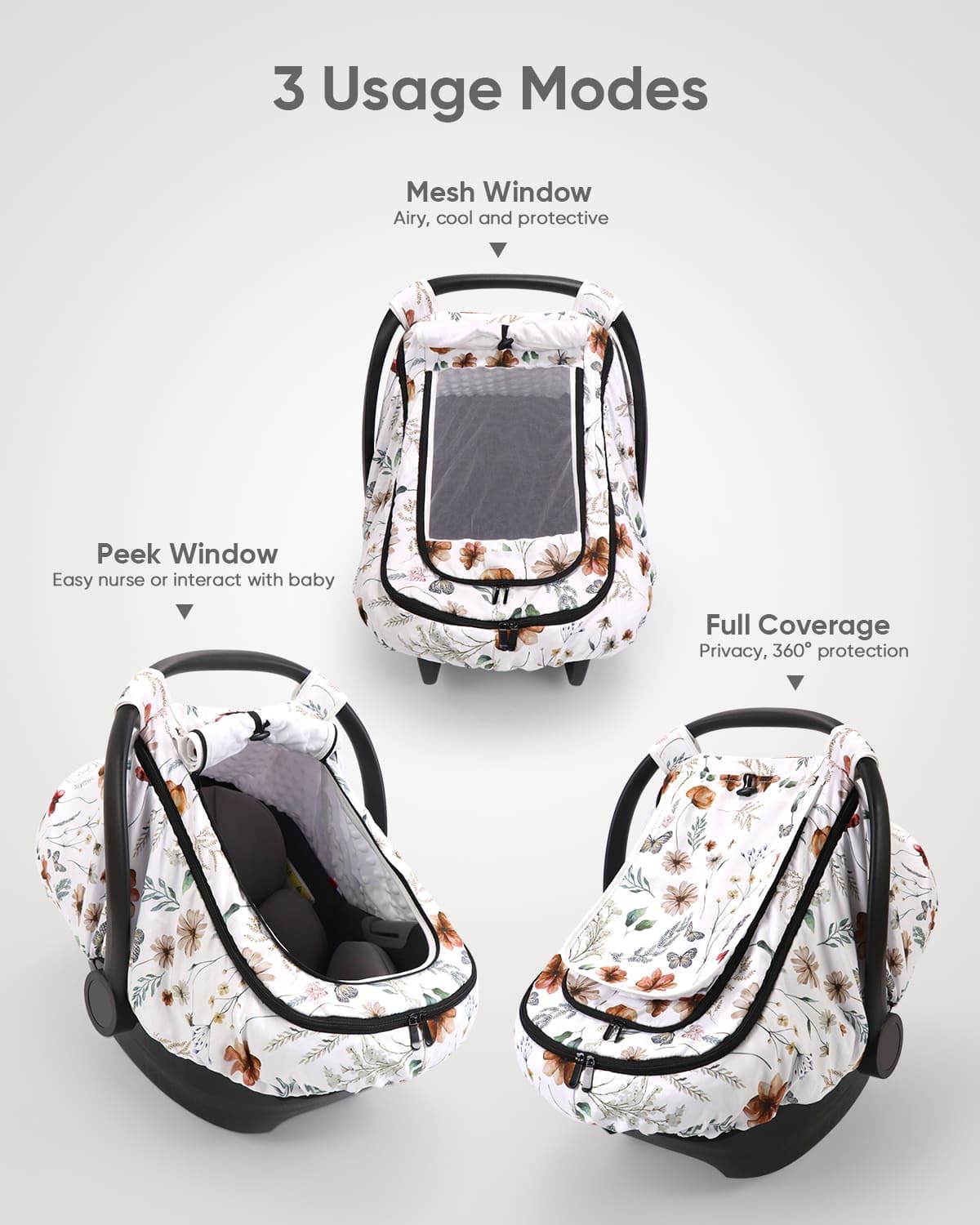 Sweetwavet car seat cover brown wildflower side view showing elastic-fit stability