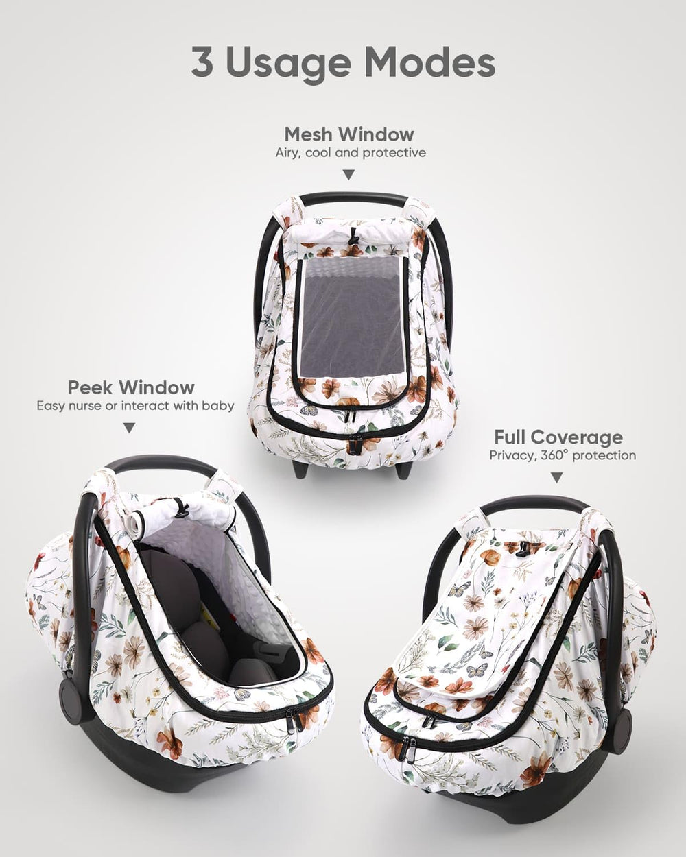Sweetwavet car seat cover brown wildflower side view showing elastic-fit stability