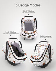 Sweetwavet car seat cover brown wildflower side view showing elastic-fit stability