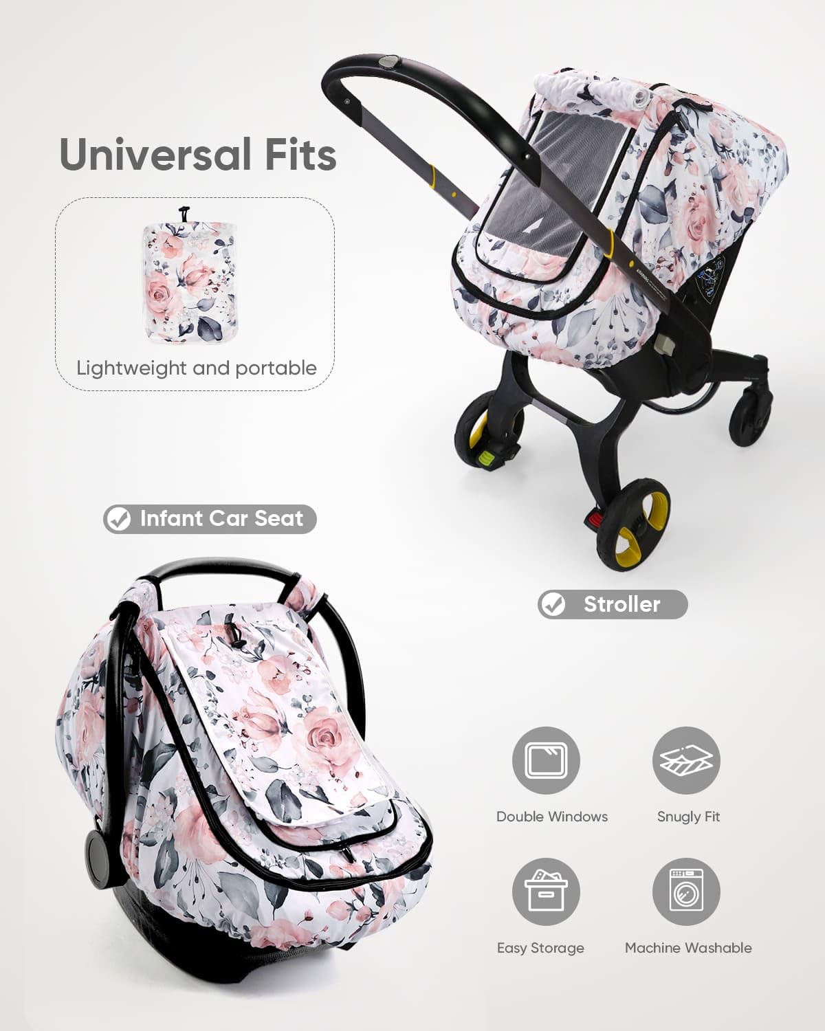 Sweetwavet car seat cover pink floral easy-install design for secure fit