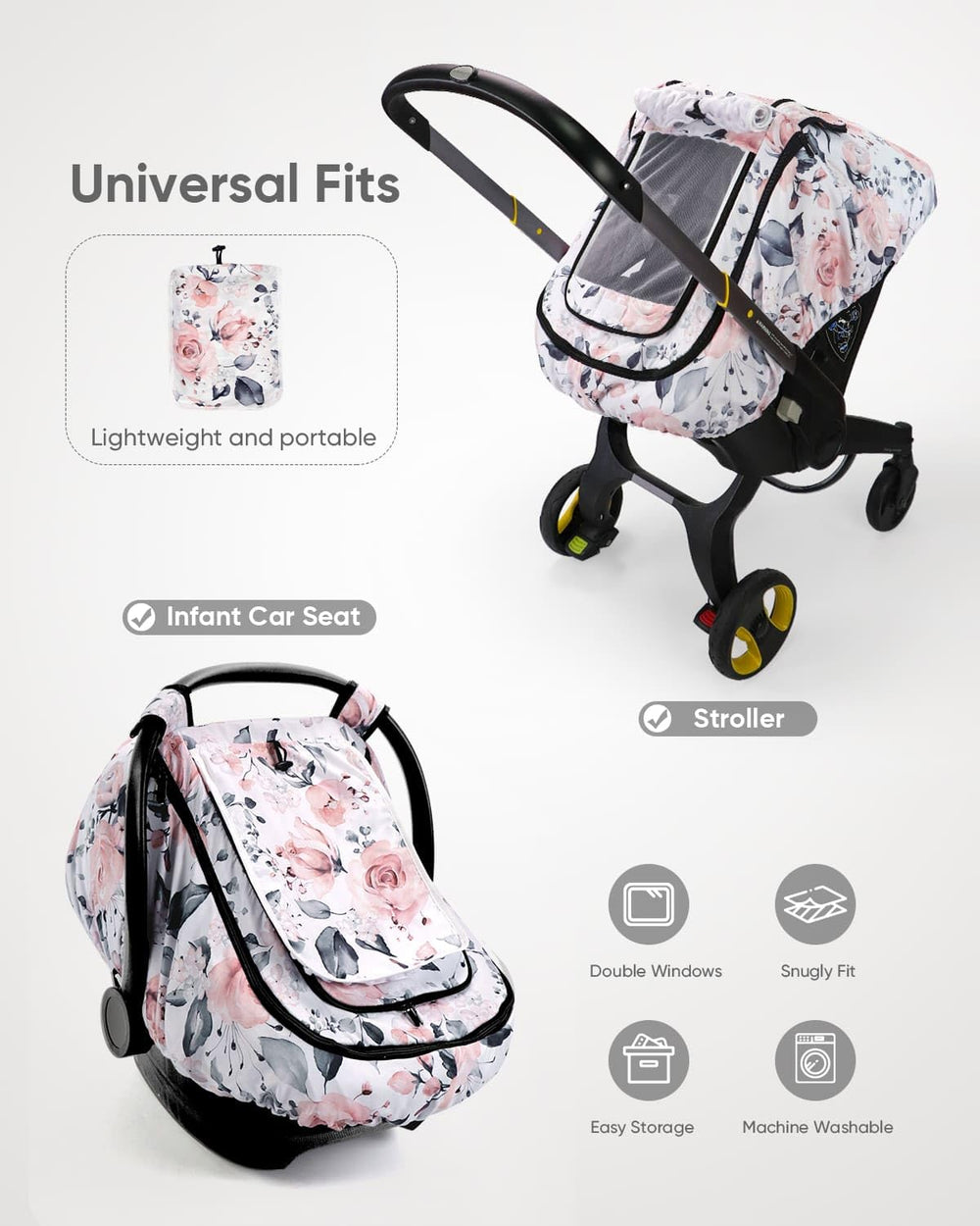 Sweetwavet car seat cover pink floral easy-install design for secure fit