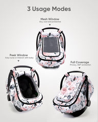 Sweetwavet car seat cover pink floral mesh mode shows airflow and baby interaction