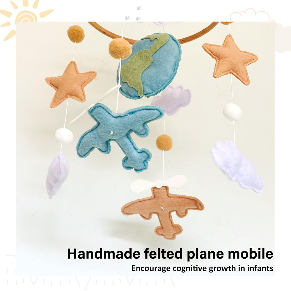 Sweety Baby mobile features soft felt planes and stars for gentle engagement.