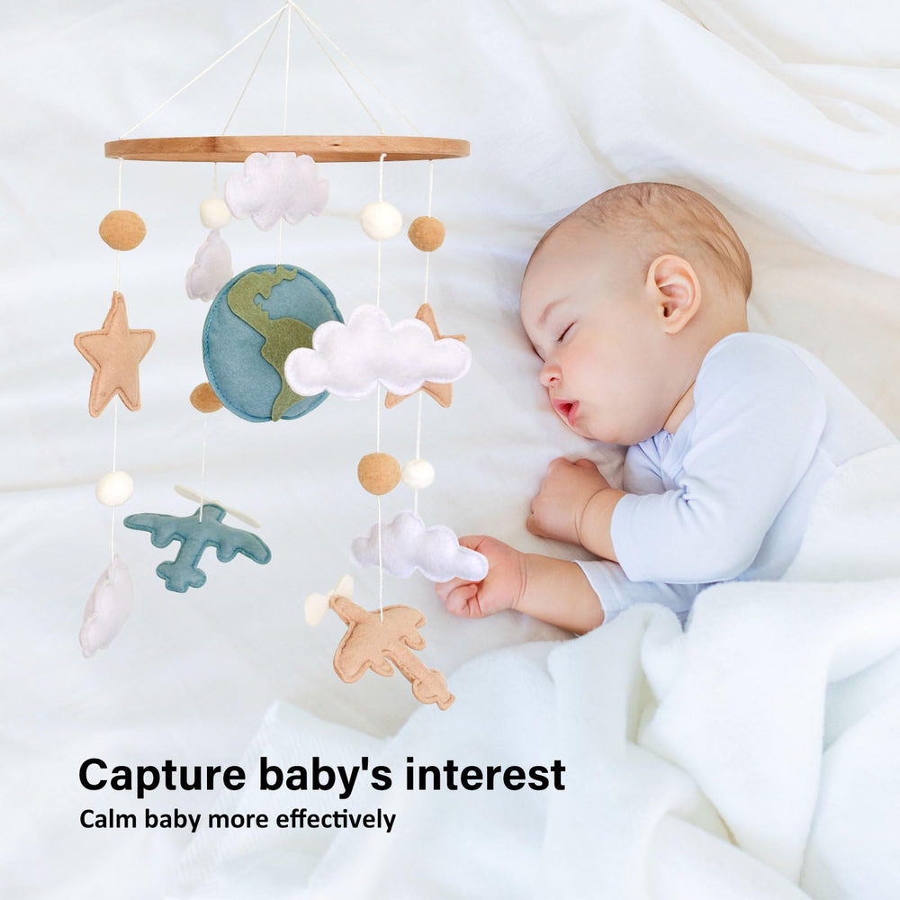 Sweety Baby travel-themed nursery mobile complements modern and classic decor.