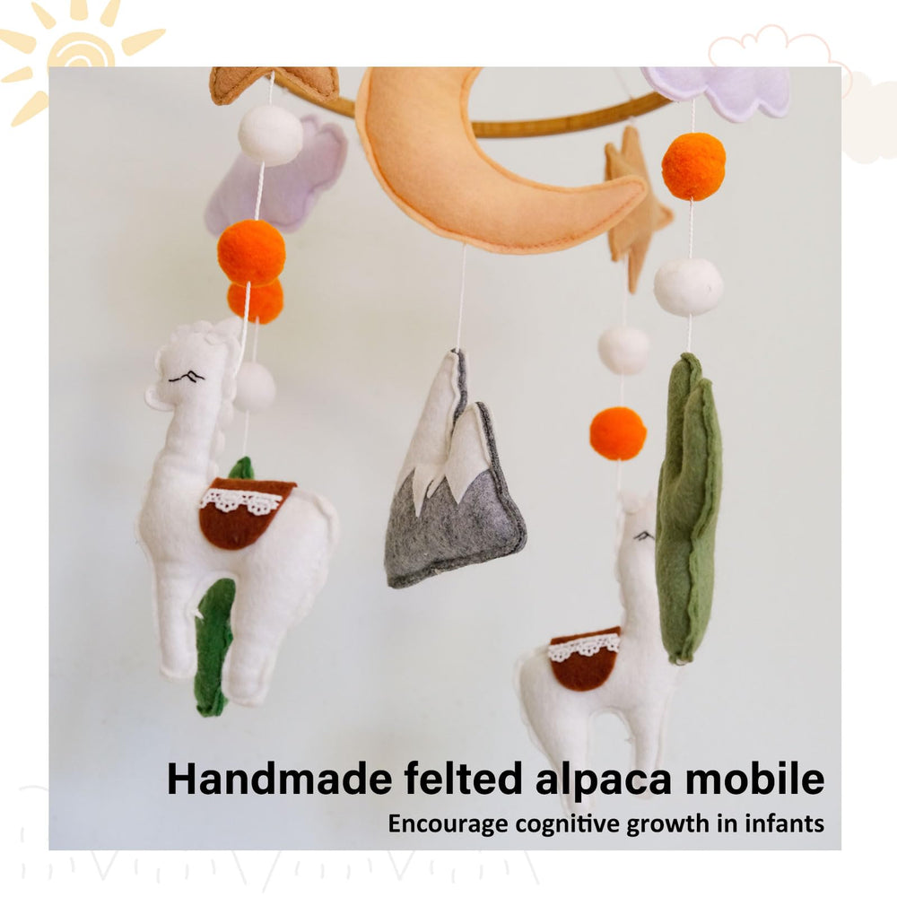 Sweety Baby cactus-mountains-mobile with gentle sway aids early visual engagement.