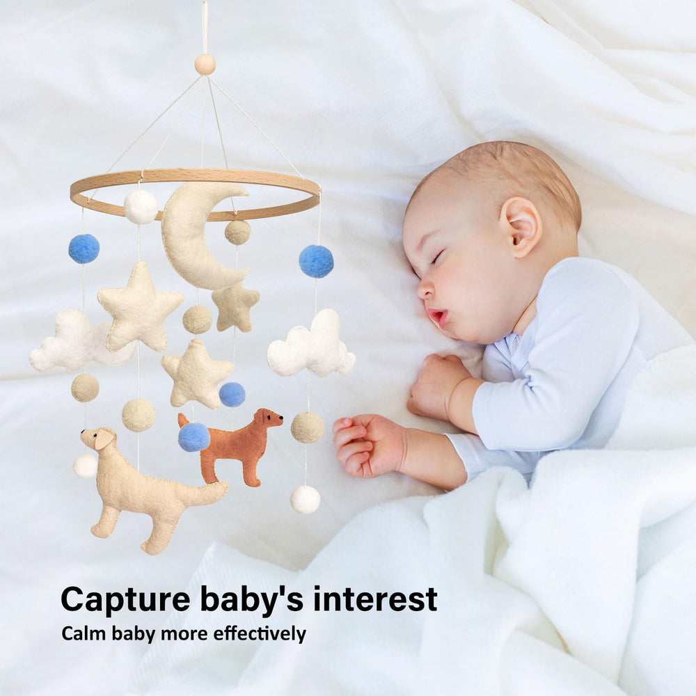 Sweety Baby dog mobile hand-sewn craft showcases careful stitching and soft materials.